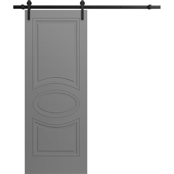 Modern Barn Door 18" x 96" inches / Mela 7001 Painted Grey / 6.6FT Rail Track Heavy Hardware Set / Solid Panel Interior Doors