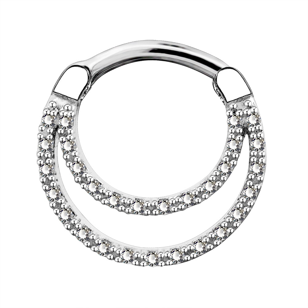 Septum Piercing Jewelry 7 Cz Pave Horseshoe Shape 316L Surgical Steel Septum Clicker Ring 
