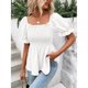 thumbnail image 2 of Camiseta informal de tela jacquard de verano con ribete de volantes y mangas cortas fruncidas para mujer Blanco L, 2 of 6