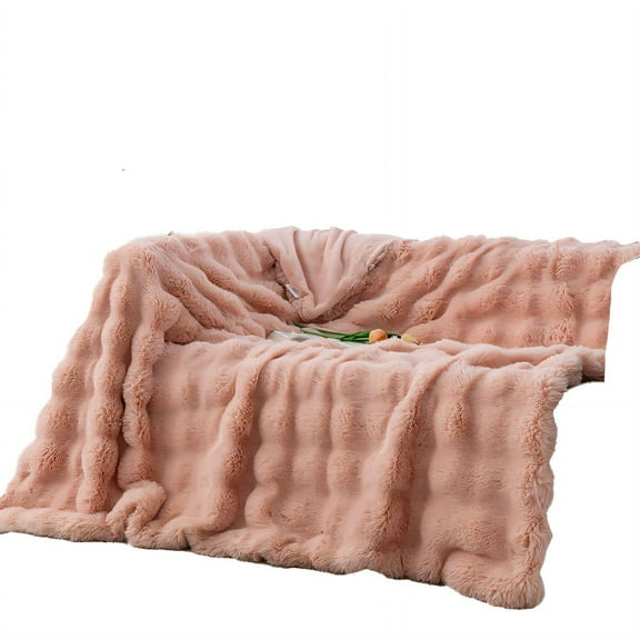 AUQ Weighted Blanket,Bubble Effect Faux Fur Throw Blanket for a 3D Look,Breathable and Comfortable Faux Fur Blanket,Pink,27.5"×39.3"