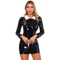 thumbnail image 4 of Vestido ajustado de látex con cuello de satén y cremallera en la espalda para mujer, minivestido de charol brillante, vestido gótico, vestido de monja, ropa de club para cosplay, 4 of 5