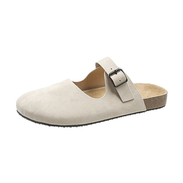 Zapato redondo Baotou con hebilla plana, zapatos de mujer a la moda, cómodos, informales, sencillos, estilo a juego, zapatillas planas para mujer 40 Gao Jinjia LED