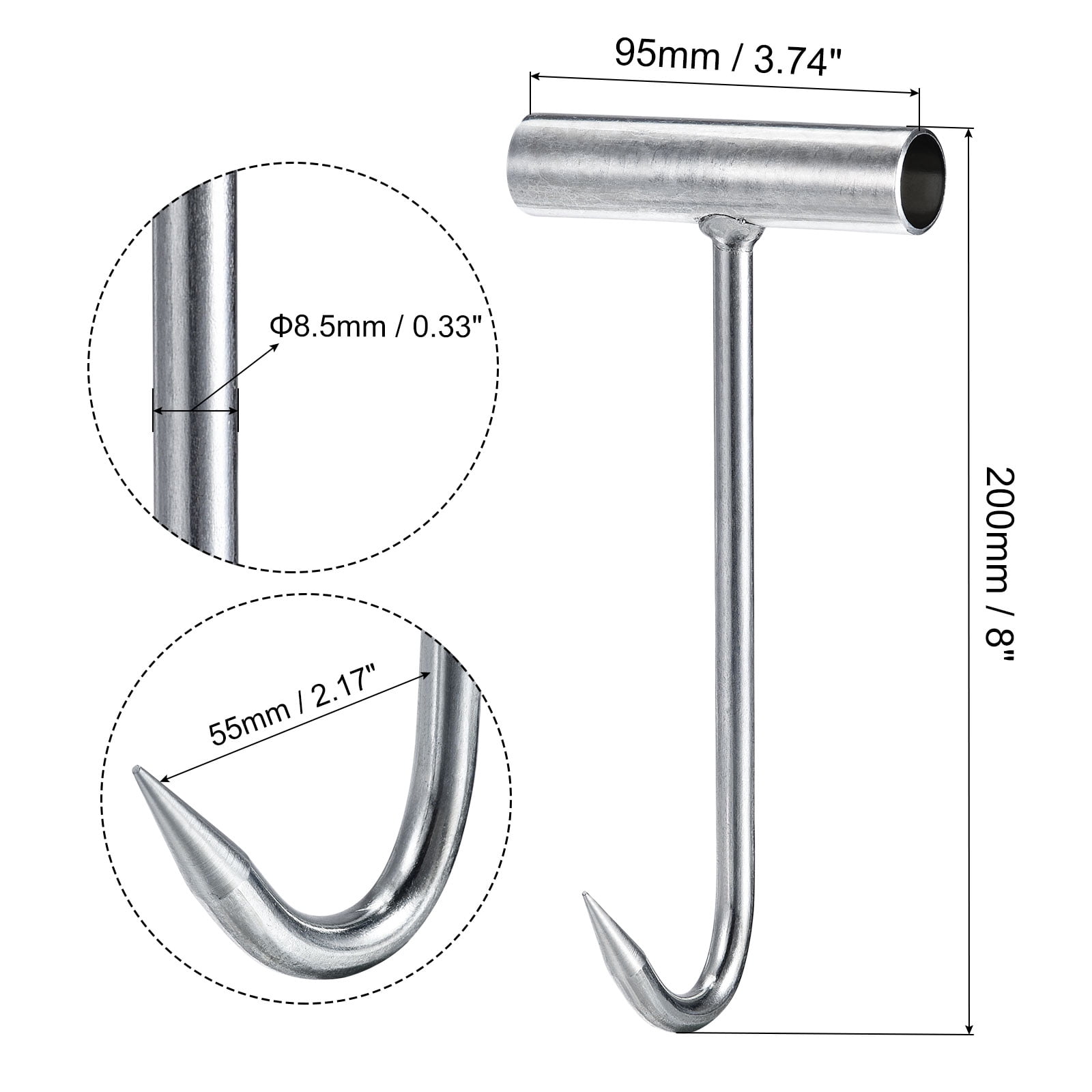 Unique Bargains T-Handle Meat Boning Hook Galvanized T Hooks for Butcher Shop 200mm 1Pc