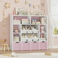 thumbnail image 5 of Hiphuta Large 4 Tier Kids Bookcase, Wood Toy Organizer of 6 Boxes & 4 Removable Drawers, Bookshelf for Kids Room, Pink, 5 of 7