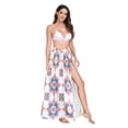 thumbnail image 2 of FORMRS Womens Long Sarong Beach Wrap Semi-Sheer Bikini Skirt Bathing Swimsuit Cover Up, Blue Abstract Pattern, 2 of 7