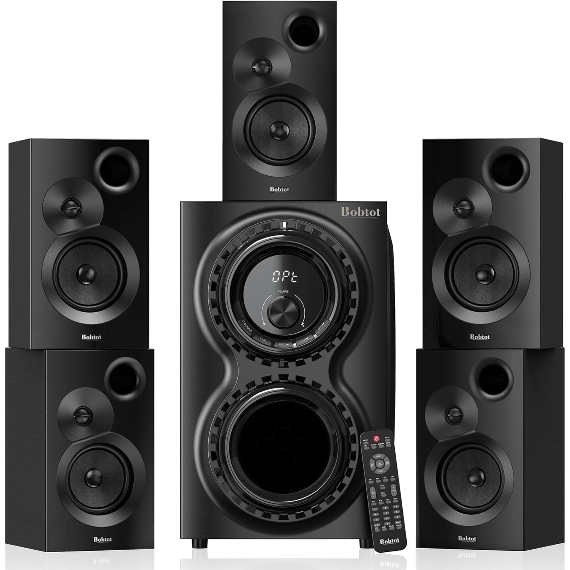 Bobtot Surround Sound Systems 1400 Watts Peak Power Home Theater Speakers - 12" Subwoofer Strong Bass 5.1 Wired Loud Stereo Audio System with Bluetooth ARC Optical Input for TV