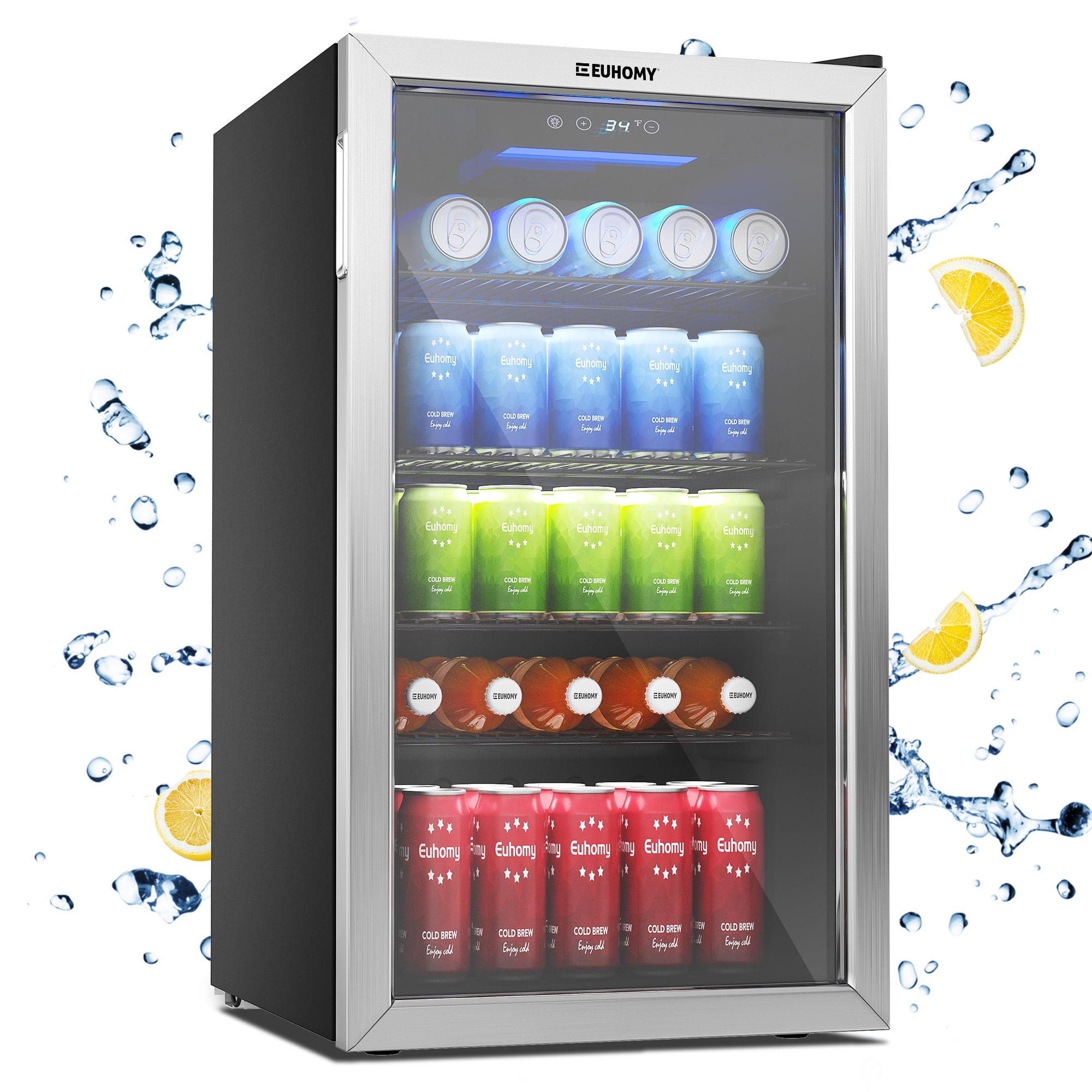 Euhomy Beverage Refrigerator and Cooler, 126 Can Mini fridge with Glass