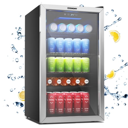 Euhomy Beverage Refrigerator and Cooler, 126 Can Mini fridge with Glass Door, Small Refrigerator with Adjustable Shelves for Soda Beer or Wine, Perfect for Home/Bar/Office