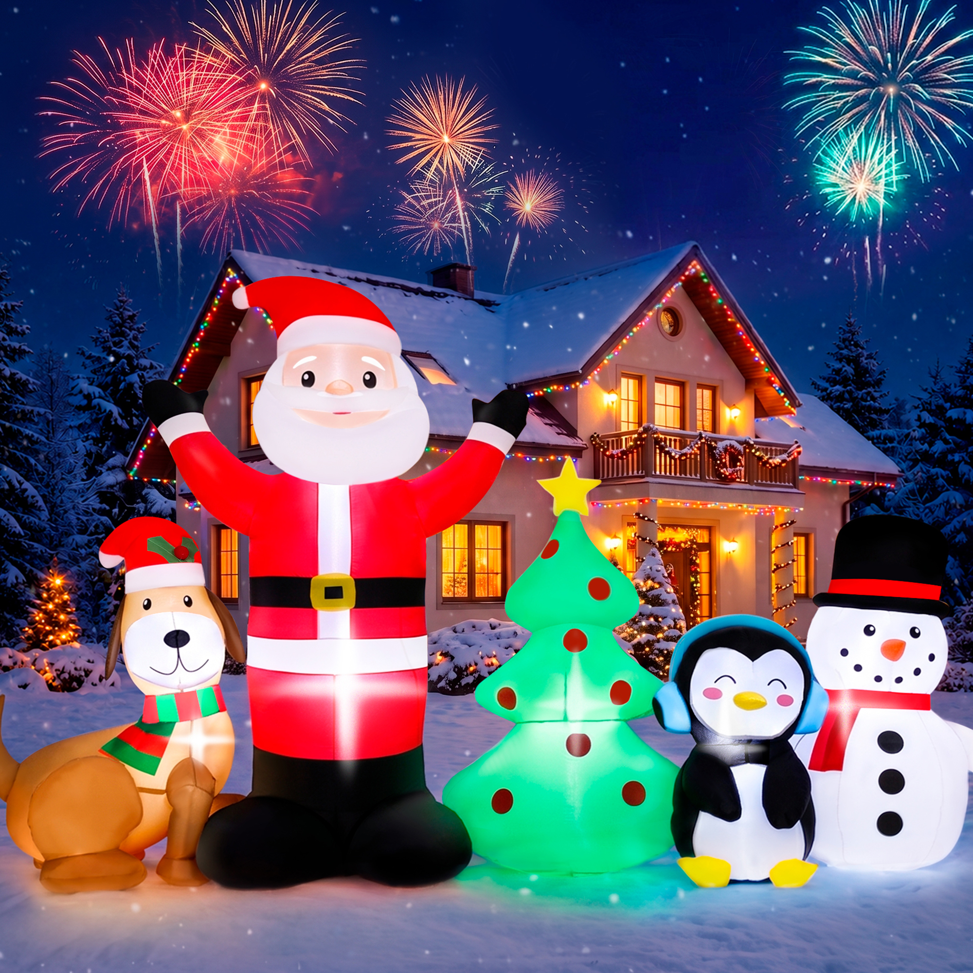 Firstness 8-Foot Christmas Inflatable with Santa & Penguin