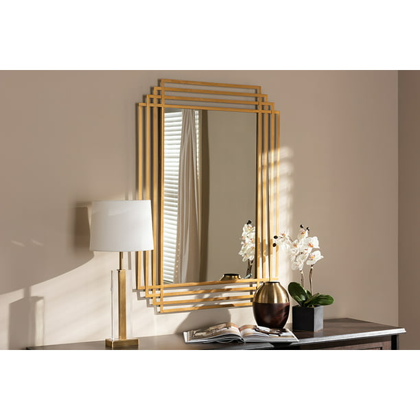 Baxton Studio Kalinda Art Deco Antique, Art Deco Wall Mirror Gold