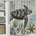 thumbnail image 6 of Fenyluxe  Coastal Nautical Shower Curtain Vintage Sea Turtle Starfish Seashell Watercolor Marine Life Beach Themed Bathroom Decor Fabric Curtains with Hooks White, 6 of 7