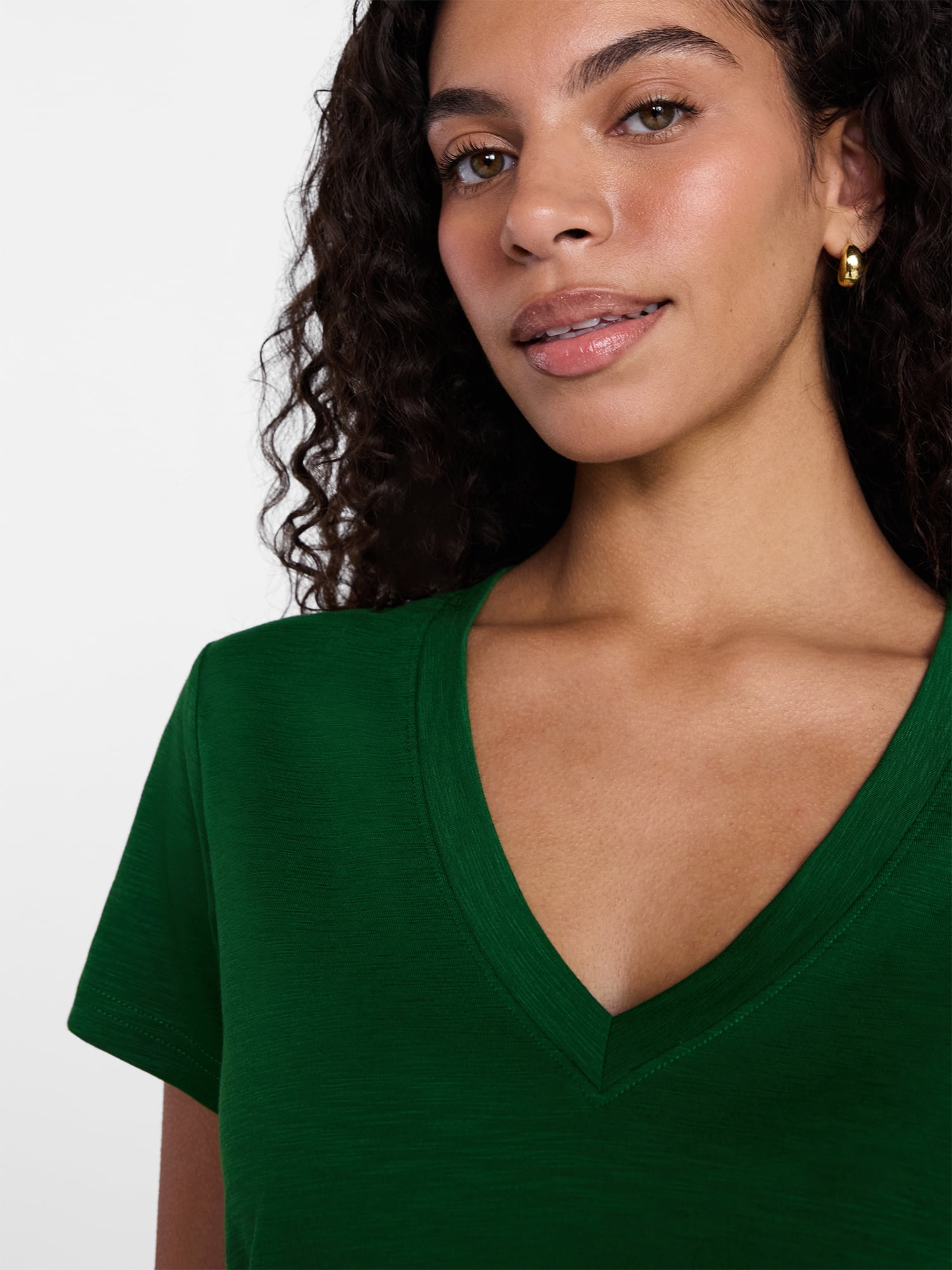 Time and Tru Women's Slub V Neck Tee with Short Sleeves, Sizes XS-XXXL