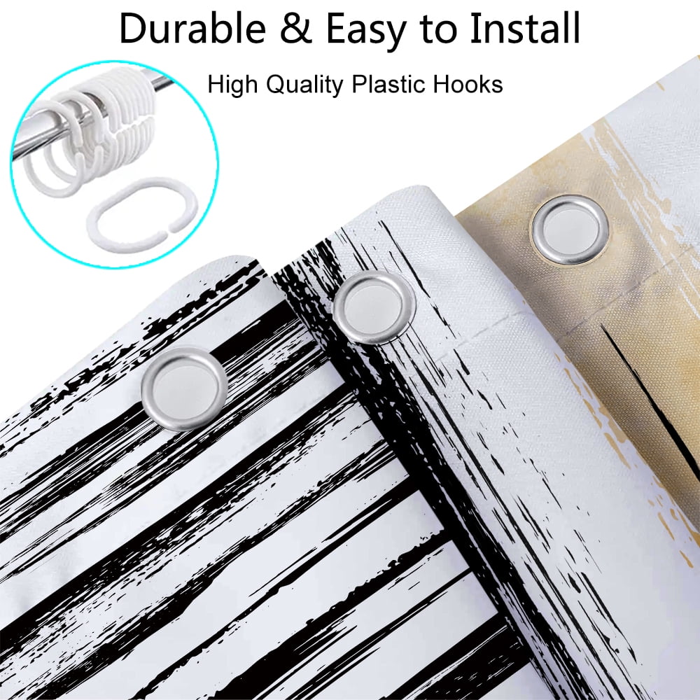Abstract Designer Shower Curtain Aesthetic Art, Modern Neutral Black and white Yellow Brown Fabric Shower Curtains Set for Men Bathroom Decorative, Restroom Decor Accessories 60X72 Inch