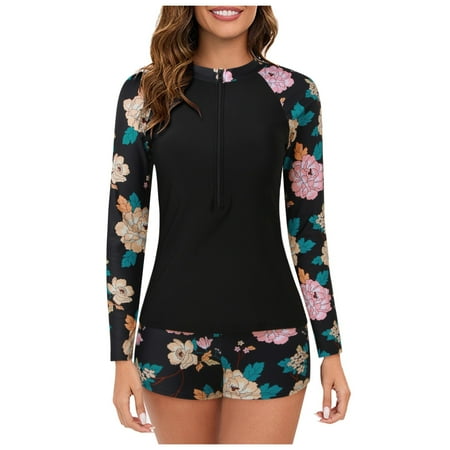 

Women s Long Sleeve Rash Guard Swimsuit Printed Zipper Surfing Swimsuit Bathing Suit