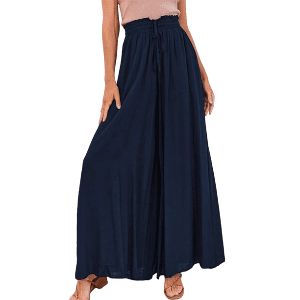 Pantalones Casuales para Mujer, con Cintura Elástica y Pierna , con Bolsillos. Azul Marino XL
