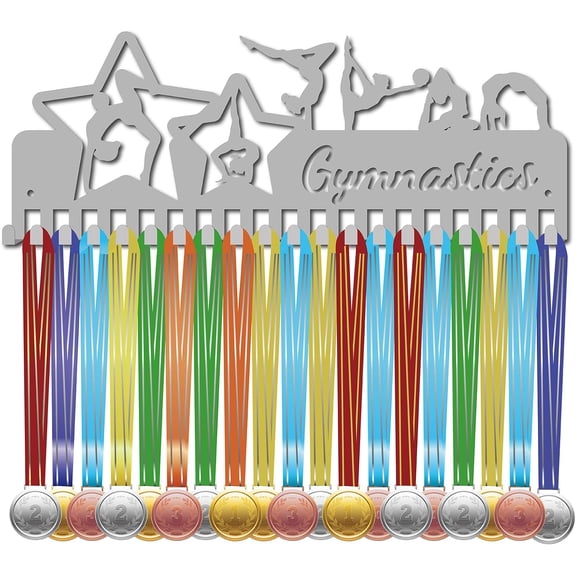 Gymnastics Medal Holder Display Dance Medal Hanger Rack Sports Metal Hanging Awards Iron Moun Black 15.7 x 5.9 Inch Silver