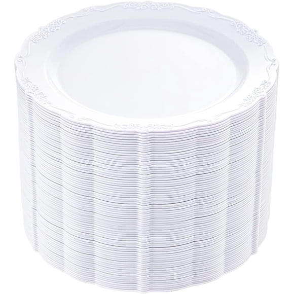DaYammi 60PCS White Plastic Plates, Heavy Duty White Disposable Premium 7.5inch Dessert Cake Salad Appetizer Plates Hard Plastic Platos Disposable for Party Wedding