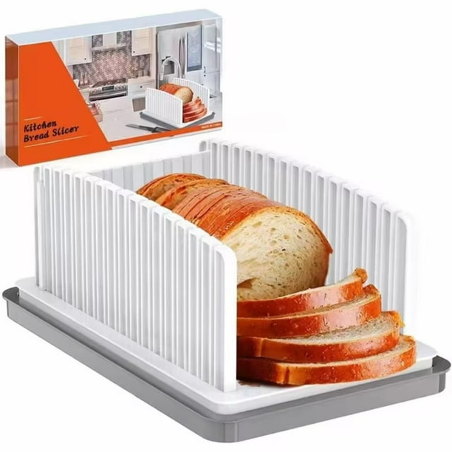 Iodue Trancheuse à Pain Nouvelle Version Améliorée pour Pain Fait Maison Tranchage de Pain Largeur Réglable Pliable et Compacte avec Plateau Ramasse-Miettes Adapté pour Pain Fait Maison Gâteaux