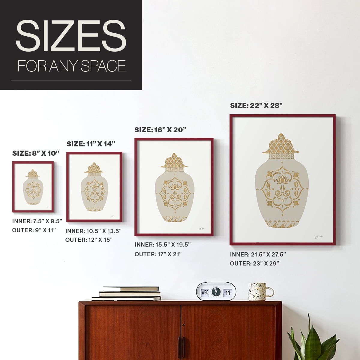 Neutral Urn I in Red Solid Wood 11 x 14 Framed Print