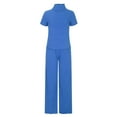 thumbnail image 4 of Idoravan Women Sets Clothing Clearance Women Casual Solid Slimming High Collar Short Sleeve Round-neck Blouses Sets, 4 of 5