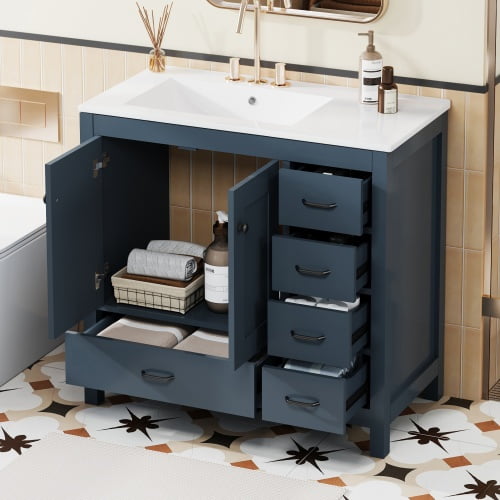 taoruifang 36 Inch Bathroom Vanity with Ceramic Sink, Freestanding Blue Vanity with Soft Close Doors & Drawers