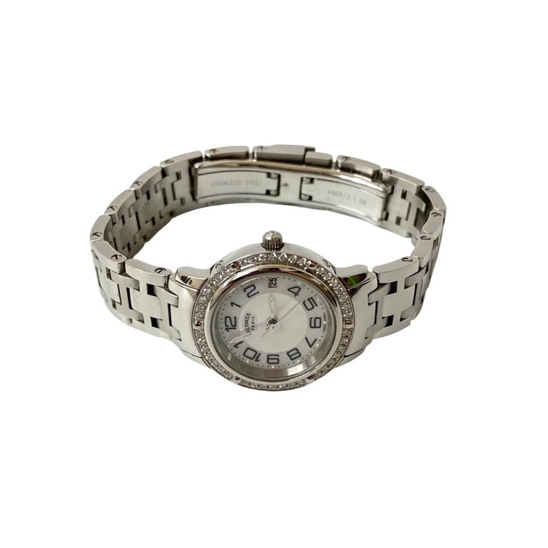Pre-Owned HERMES Clipper Diamond Bezel Quartz Stainless  display picture 3