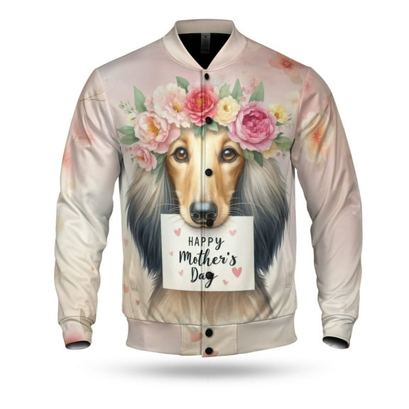 Happy Mother's Day Afghan Hound with Flower Crown All Over Print 3D Baseball Jacket Dog Lover Bomber Jacket Softball - 13004