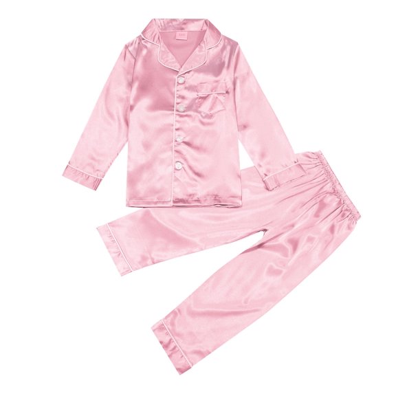 Youmylove Kids Girl Boy Satin Pajamas Set Button Down Sleep Shirt Top Long Pants Bottoms Sleepwear Loungewear Clothes Leisure Child Clothing