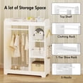 thumbnail image 3 of Kids Storage with Mirror and Hooks,Wooden Dress Up Clothes Rack with Hanging Rod,3 Side Hooks,Storage Shelves and Top Shelf,Toddler Costume Organizer for Playroom,Bedroom,Nursery,White, 3 of 7