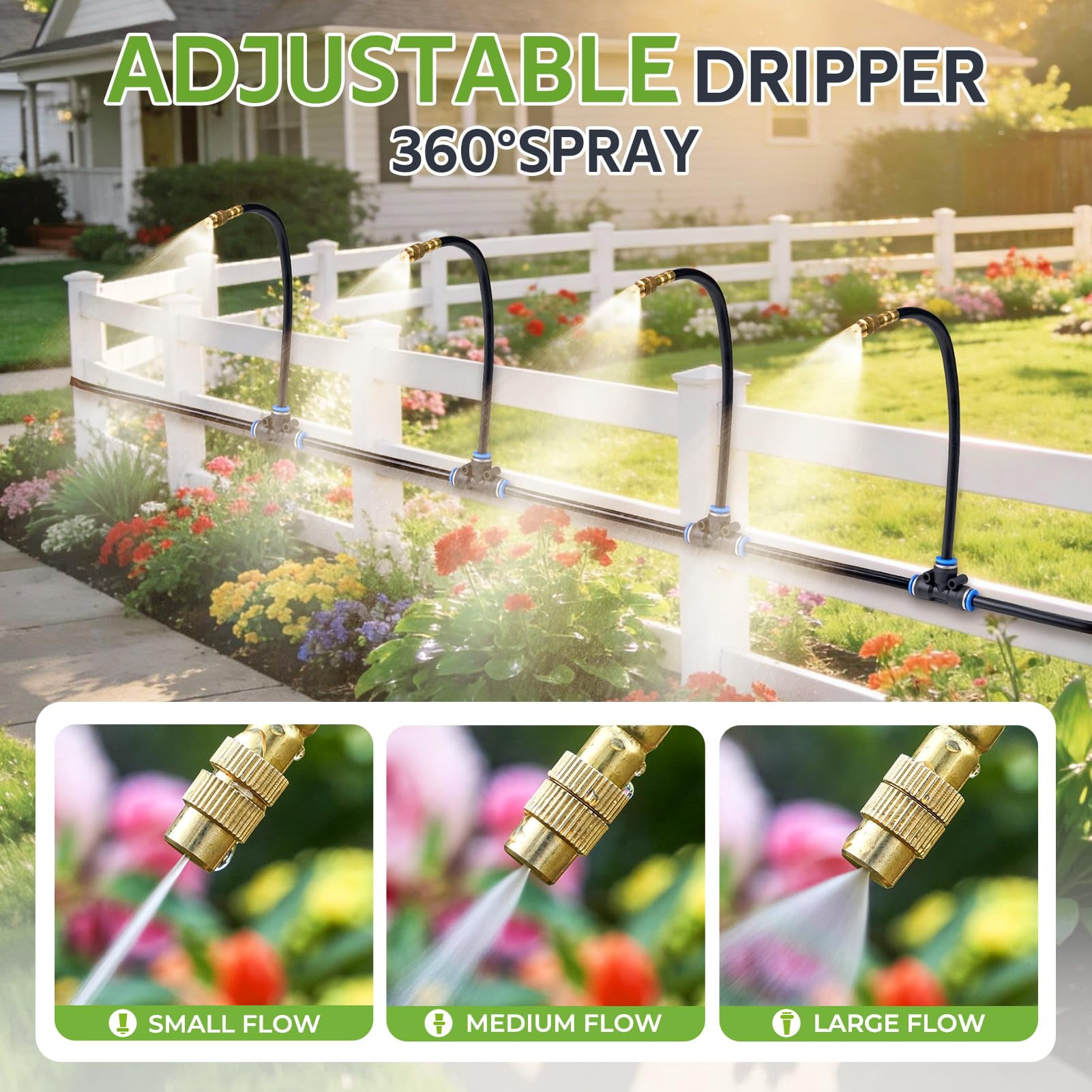 360° Adjustable Drip Irrigation System 164ft With Timer  1/4" Tubing And Copper Nozzles Automatic Atomizing Watering Kit For Garden Yard Lawn Greenhouse & Potted Plants