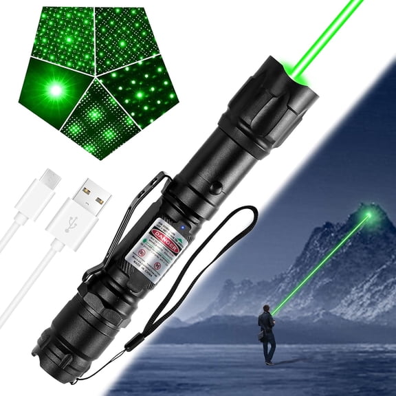 GJX Green Laser Pointer with Adjustable Star Cap,Type-C Rechargeable Single-Dot&Star Patterns,Metal Body,Pocket Clip,For Outdoor Use,Tv/Led/Lcd Screens,Astronomy&Presentations