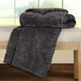 thumbnail image 6 of BNM Boho Knit Plush Soft Fleece Blanket, Throw, Charcoal, 6 of 8