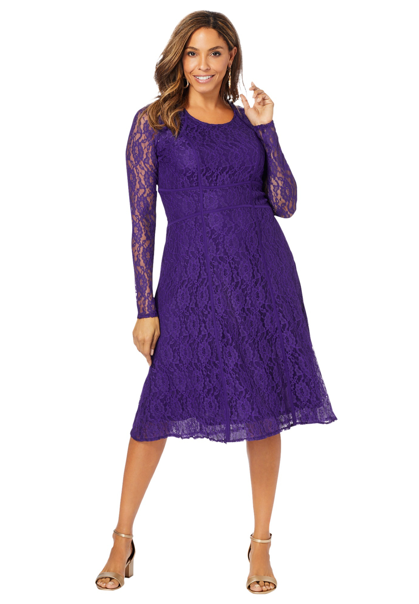 Jessica London Women's Plus Size Seamed Lace Dress
