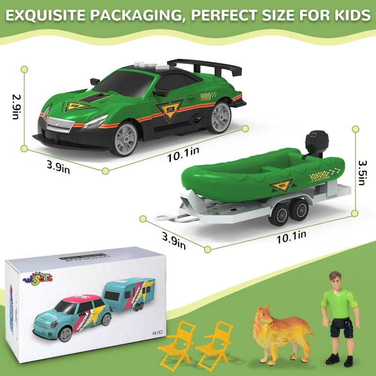 ArtCreativity SUV Toy Car with Trailer and Speedboat Set for Kids,  Interactive Jungle Play Set with Detachable Speed Boat and Opening Doors on  4 x 4