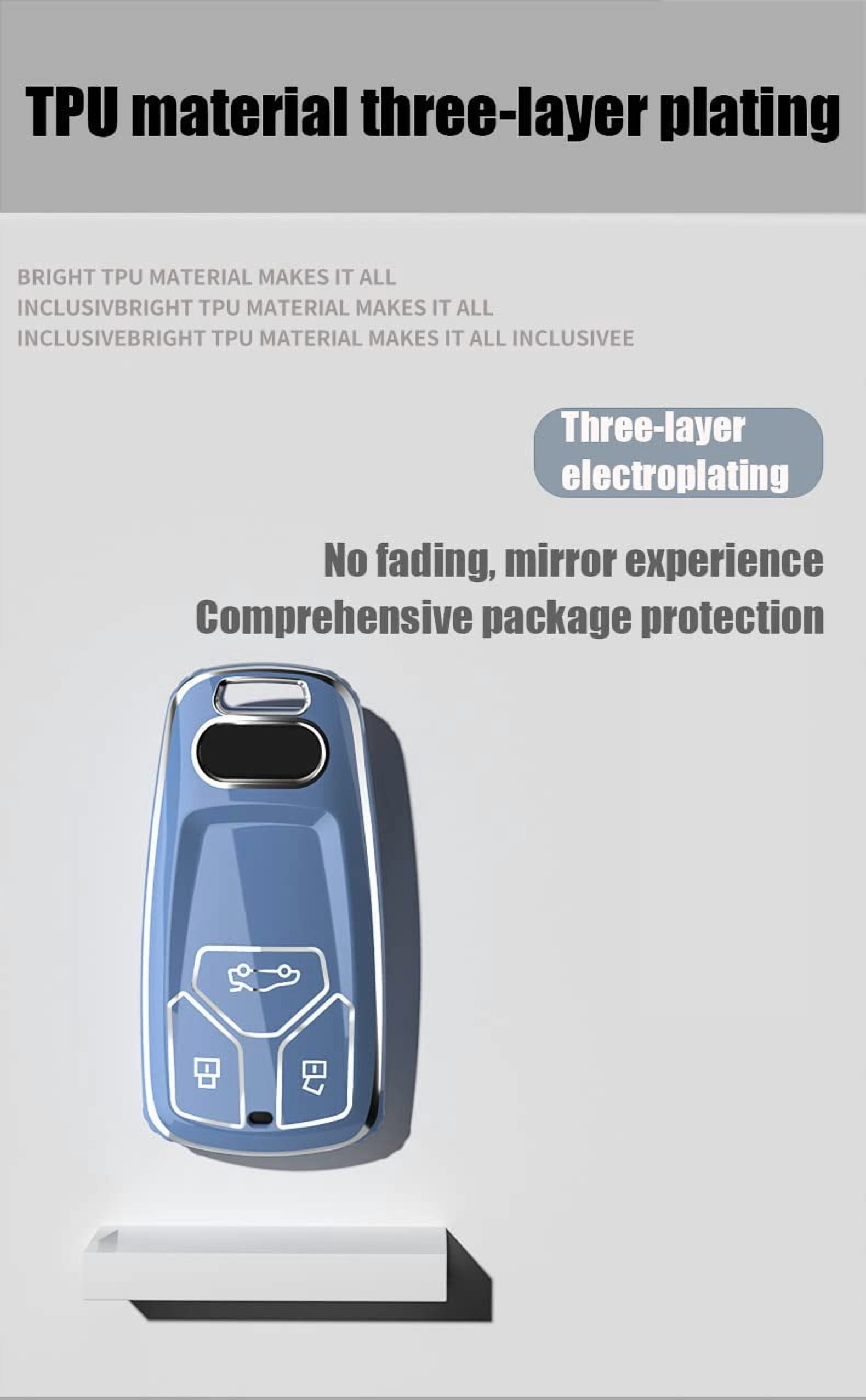 Key Fob Cover Fit for Audi A4 Q7 Q5 TT A3 A6 SQ5 R8 S5 Smart Remote Key Fob,TPU Key Case with Silver Edge