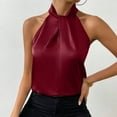 thumbnail image 3 of Skymirror Women Summer Tops Halter Sleeveless Loose Fit Blouse Solid Color Smooth Satin Tank Tops Imitation Silk Party Office Vest Workwear, 3 of 8