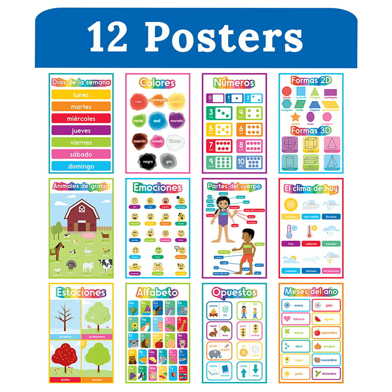 1pc Spanish Language Non-woven Time Education Poster,hd Printed Oil  Painting Cloth Material Kindergarten Wall Art ,children's Early Education  Learning