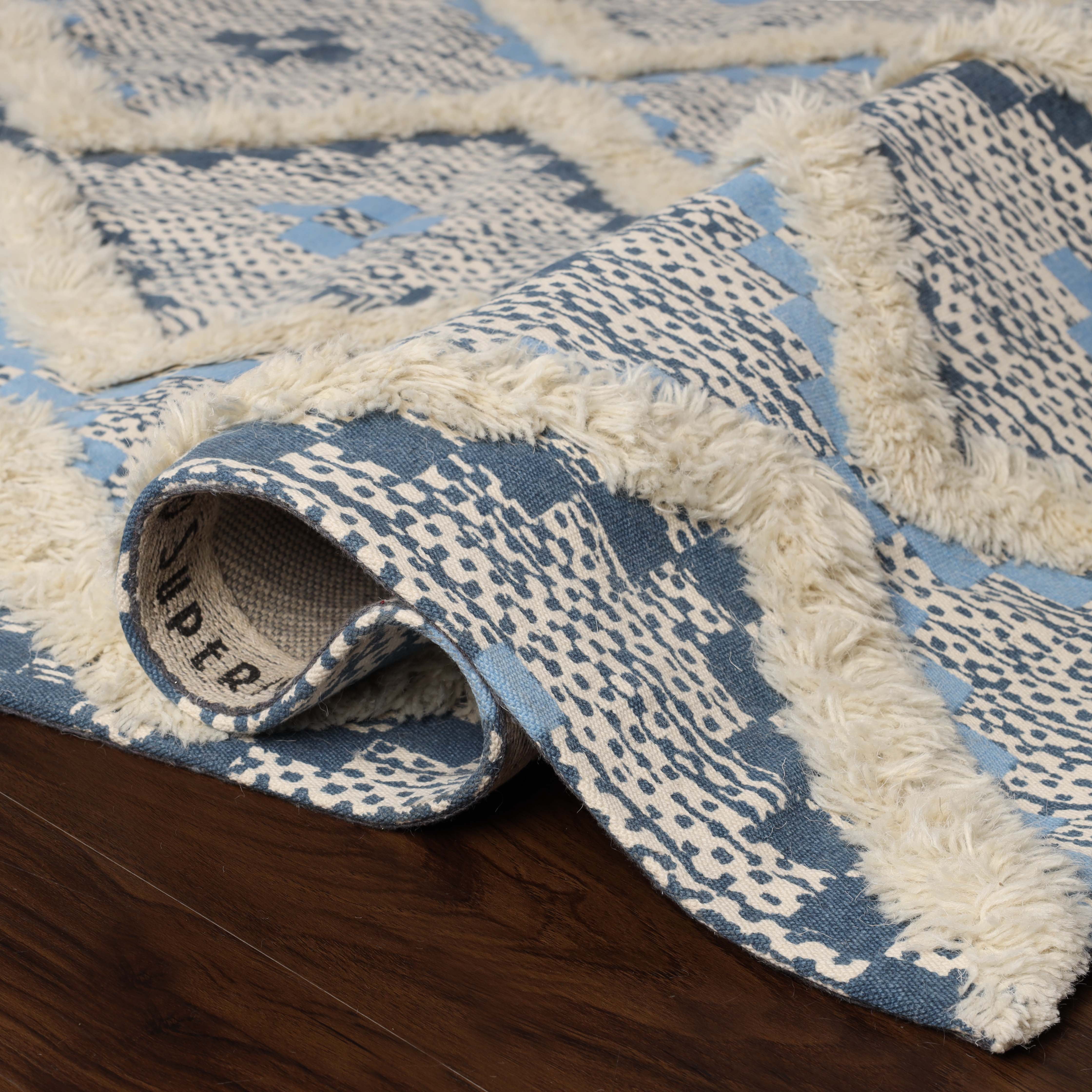 Superior Evren Hand-Tufted Cotton/Wool Textured Geometric Stone Blue/Midnight Blue Farmhouse Area Rug, 3' x 5'
