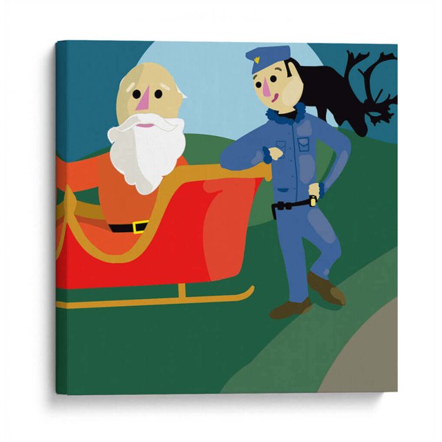 Cuadro decorativo - Santa y el policía, Eduardo Hernández 100x100 Canvas Lab Ilustraciones, Niños
