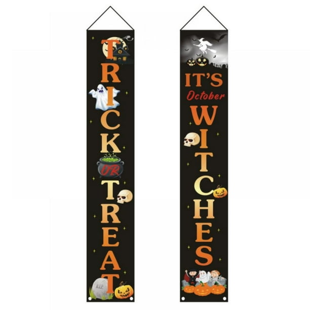 Trick or Treat Halloween Banner Outdoor, Halloween Hanging Sign for