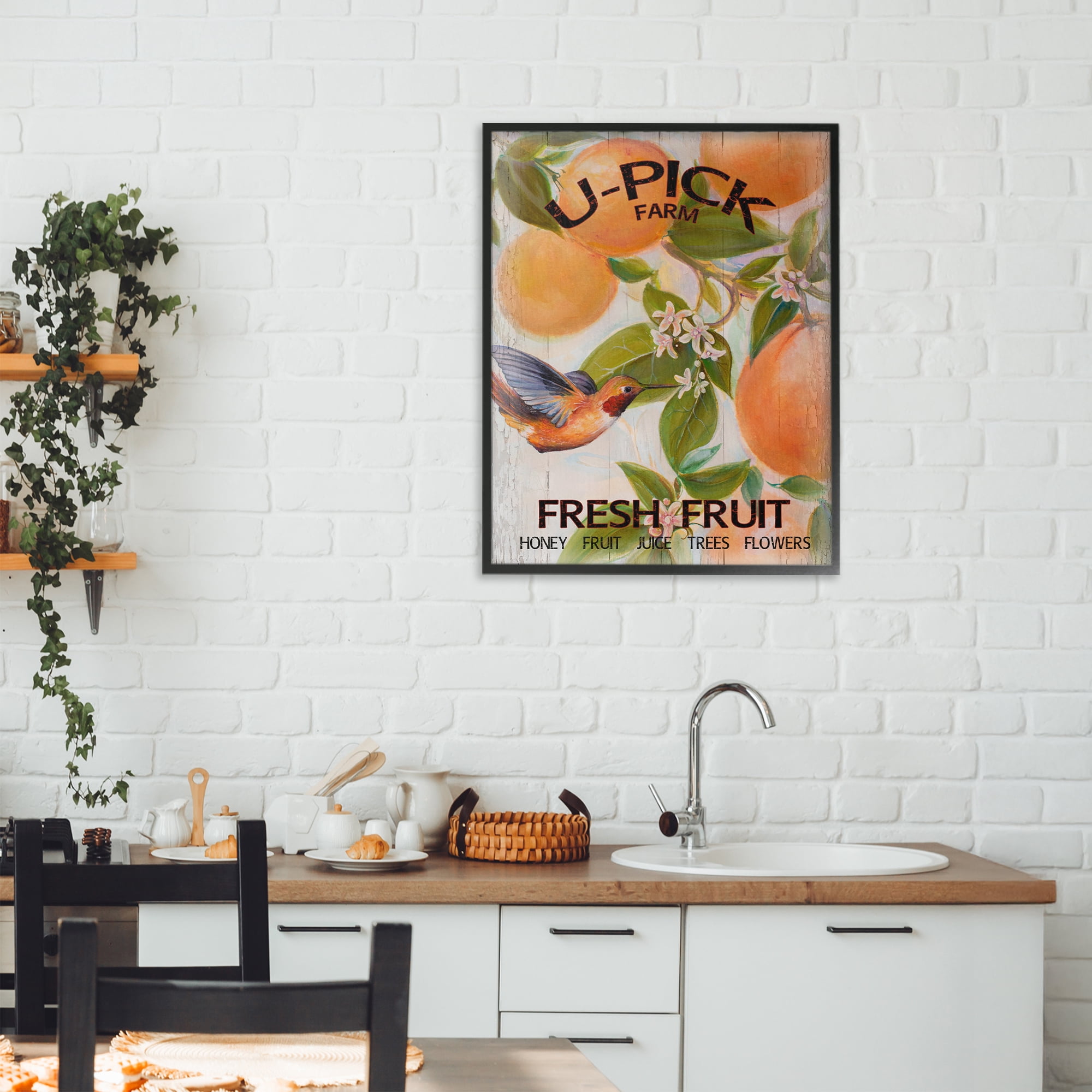 Stupell Industries U-Pick Fresh Fruit Farm Black Framed Giclee Art, design by Diannart