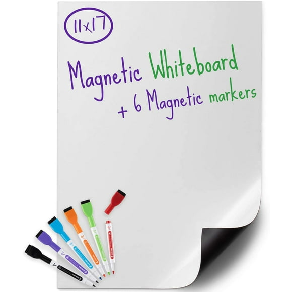 Kedudes 11x17 Magnetic Dry Erase Whiteboard Sheet with a Set of 6 Markers | Great for Fridge!