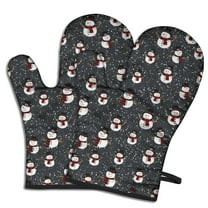 Cute Oven Mitts,Black Christmas Snowman Pattern Oven Mitt 2-Pack Set,Kitchen Gloves for Oven,Heat Resistant Oven Mitts 7.7"x12"