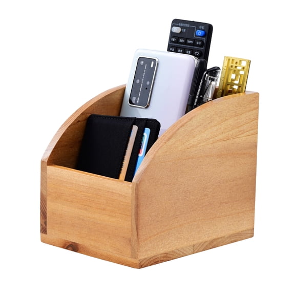 Remote Control Holders Organizer Box for Table Small Solid Wooden Desk Farmhouse Home Decor Caddy Basket Store Tv Remote for Media Player,Pencil,Glassees&Office Supplies