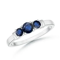 ANGARA Natural Vintage Style Three Stone Sapphire Wedding Band in 14K White Gold for Women (Size-4mm) | September Birthstone, Anniversary, Jewelry Gift for Women | Natural Blue Sapphire Ring