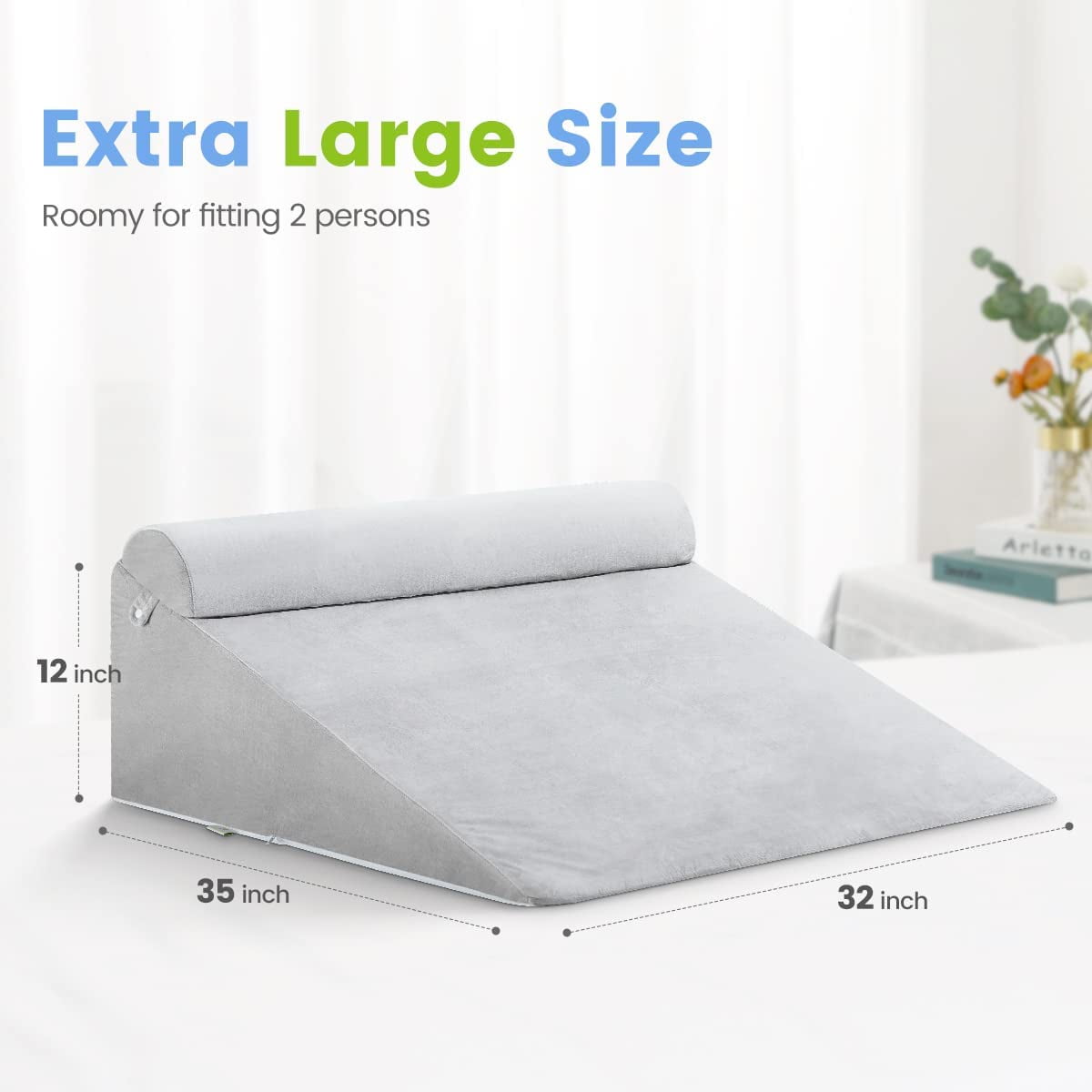 Bed Wedge Pillow with Convenient Removable Side Pockets, Memory Foam -  39x10x6