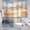thumbnail image 4 of Abstract Shower Curtain for Bathroom Decor 72Wx72H Blue Gold Modern Aesthetic Minimalist Ocean Sea Sunset Oil Painting Simple Art Printed Fabric Polyester Waterproof 12 Pack Plastic Hooks, 4 of 6