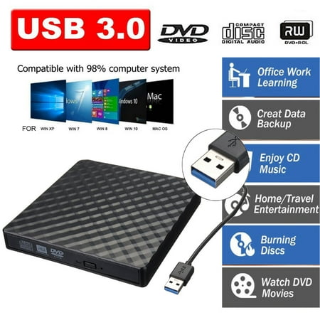 USB 3.0 External DVD CD Drive, Slim Portable External DVD/CD RW Burner Drive for Laptop, Notebook, Desktop, Macbook Pro, Macbook (Best Way To Connect Macbook Air To External Monitor)