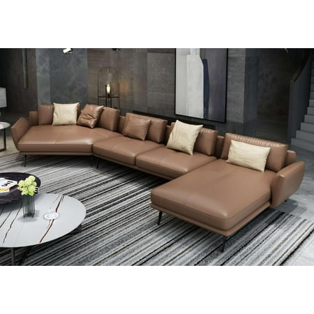 Premium Brown Italian Leather Santiago RHF Sectional EUROPEAN FURNITURE Modern
