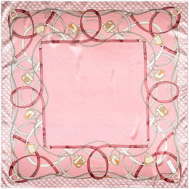 corciova 35 x 35 Women Silk Hair Scarf Pale Pink Chains Belts